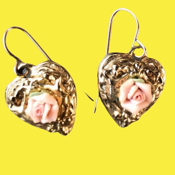 1928 Jewelry - Vintage 1928 dangling heart and flower earrings